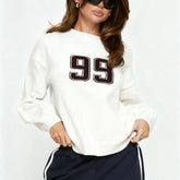 Number Print Round Neck Pullover